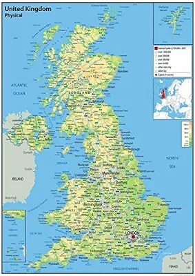 100 X 70 Cm United Kingdom Physical Wall Map Paper Laminated  • £15.79