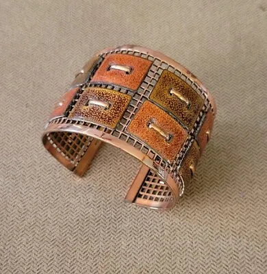 Vintage Signed Matisse Renoir Wide Cuff Enameled Tile Bracelet RM310 • $75