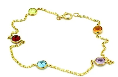 14K Yellow Gold Round Gemstone Bracelet 7 Inches • £197.03