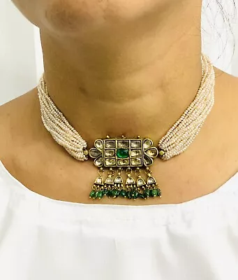 Mughal Style 18 Kt Gold Pendent With Crystal  Basra Pearls Old Emeralds Beads • $6000