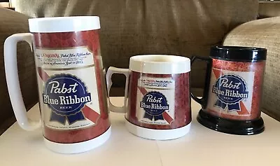 Lot Of 3 Vintage Pabst Blue Ribbon THERMO-SERV & DAWN Plastic Mugs Made In USA • $15.99