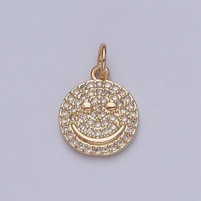 Happy Face Medallion Coin Pendant Charm Necklace 14K Yellow Gold Plated Silver • $76.99