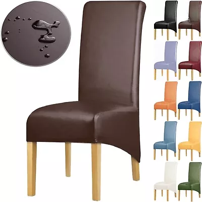 Highback XL Stretch Dining Chair Covers Waterproof Fit PU Leather Seat Slipcover • $13.99