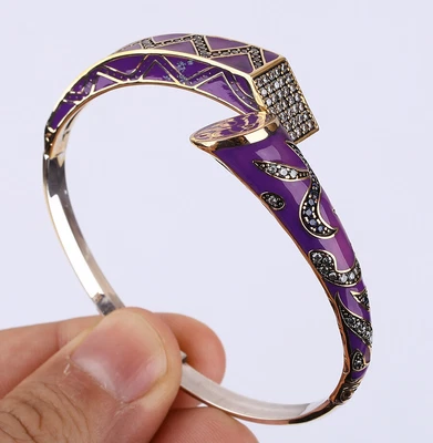 $47.25 • Buy Enamel Turkish Simulated Topaz .925 Silver & Bronze Bangle Bracelet #43568