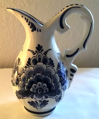 Delft Blue Hand Painted Floral Flower Individual 6 1/2  Water Pitcher Jug • $22.46