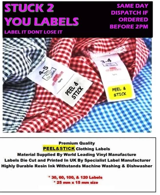 £0.99 • Buy Stick On Clothing Name Labels Clothes School Uniform Care Home Kids Childrens