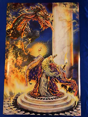 Merlin Wizard & Fire Dragon Fantasy Mythical Magic Spell 24X36 Poster Print MERL • $23.95