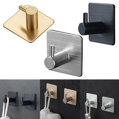 2/6X Stainless Steel Self Adhesive Wall Hook Stick Hanger Bathroom Kitchen Doors • £5.59