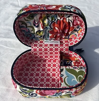 Vera Bradley HOPE GARDEN Pink Floral Oval Zipper Jewelry Case Organizer  4 X6  • $14.99