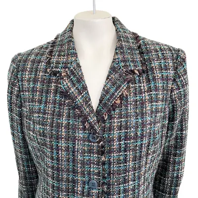Vintage SAG HARBOR Boucle Knit Fringe Trimmed Blazer Jacket WOMEN'S 16 PETITE • $34.95