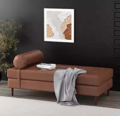 Chaise Lounge Chair Faux Leather Tufted Lounger Brown Day Bed Bedroom Bolster • $269.99