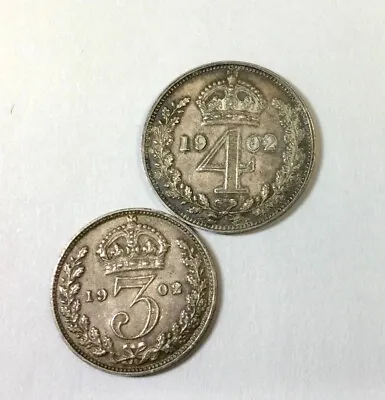 Great Britain 1902 Maundy 3 & 4 Pence  Edward VII Toned Partial Set Of 2 Coins • $75.99