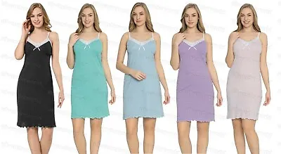 Ladies Chemise Strappy Lace Cotton Nightwear Nightie Summer Short Nightdress • £6.95