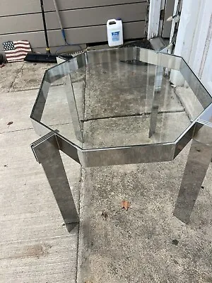 Milo Baughman MCM Chrome W/glass Top Side Table/ End Table Vintage  • $459
