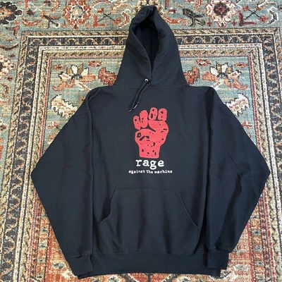 $125 • Buy Vintage Rage Against The Machine Large Hoodie Battle Evil Band Sweatshirt 90s