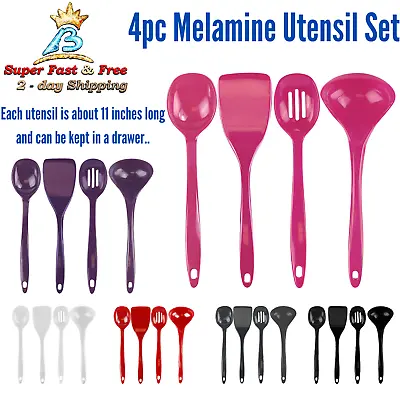 4 Pcs Utensil Set Melamine 11  Long Each High Gloss Shine 250° F Heat Resistant • $34.43