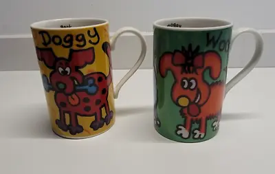 Dunoon Doggies Pair Of Mugs By Jane Brookshaw Stoneware 1990s Y2K • £18