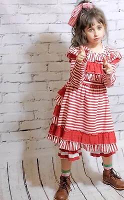 Mustard Pie-sz 7-Dress-Red & White Stripes- Christmas-ruffles- Holiday-Tulle • $28