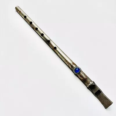 Vintage Toy Tin Whistle Flute With Blue Stone Decoration Made In Japan • $12.99