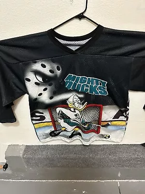 Mighty Ducks Jersey CCM Maska Hockey Cartoon Goalie Vtg 90s Men’s L/XL • $30