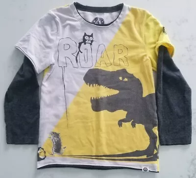 Mini Shatsu Boys Grey Yellow Long Sleeve Dinosaur Tshirt Size 7 • $11