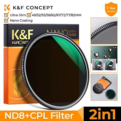 K&F Concept ND8+CPL Circular Polarizing Filter 49/52/55/58/62/67/72/77/82mm • $48.99