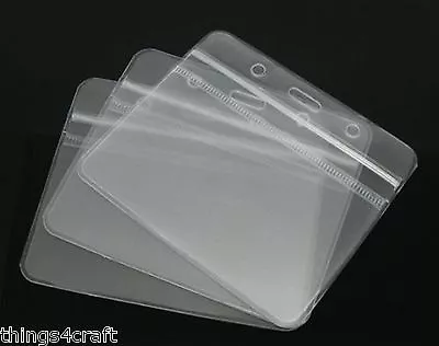£2.09 • Buy ID Badge Card Plastic Pocket Holder Clear Pouches For Lanyards 98 X 86mm