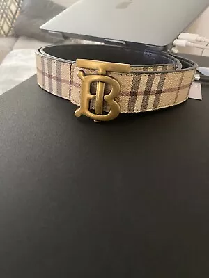 Burberry Black Inside Reversible Belt Matte Gold TB Buckle Mens Size 34-38 • $210