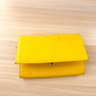 Leather Wallet Women Bifold Purse Card Holder Yellow Travel Clutch VERA PELLE • $18.88