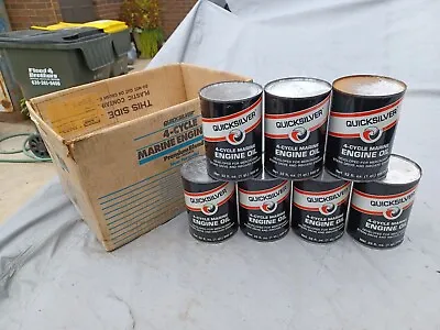 Lot Of 7 QUICKSILVER 4-CYCLE MARINE ENGINE OIL METAL CAN FULL WITH A BOX • $35