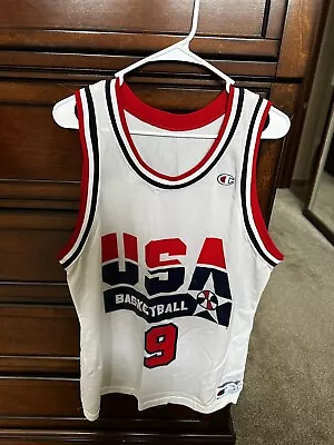 Vintage MICHAEL JORDAN Champion JERSEY 44 Dream Team USA OLYMPIC White #9 1992 • $110