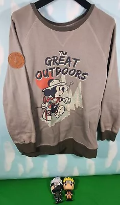 Disney Mickey Mouse Sweatshirt XL The Great Outdoors Gray Hiking Leather Patch • $20