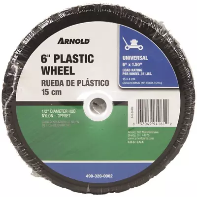 SET OF 2  Arnold 6  X 1.5  Plastic Wheels 1/2' Dia Hub 35 Lb Load Replacement  • $11.99