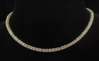 925 Sterling Silver - Shiny Prong Set Topaz Gold Plated Tennis Necklace - NE2521 • $115.98