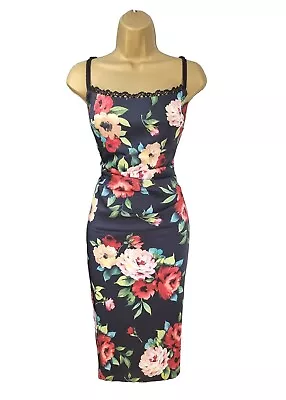 Karen Millen Vintage UK12 US8 Signature Satin Floral Wiggle Pencil Dress ExCon • £59.99