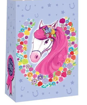 Cute Ponies Paper Craft Party Bags With Handles Birthday Loot Favour Gift Bag • £4.95