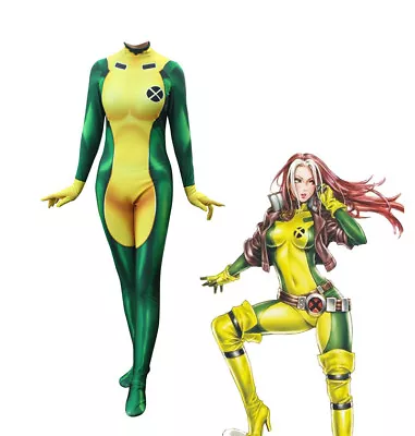 X-MEN Rogue Anna Marie Hero Zentai Jumpsuit Bodysuit Halloween Cosplay Costume • $26.15