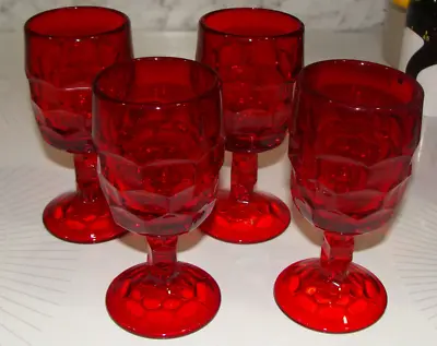 4 Vintage Viking Georgian Wine Goblets Ruby Red Thumbprint Honeycomb Juice Glass • $19.75