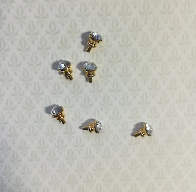 Dollhouse Miniature Tiny Crystal & Gold Door Knobs Or Drawer Pulls Set Of 6 1:12 • $7.99