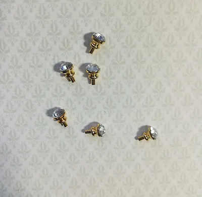 Dollhouse Miniature Tiny Crystal & Gold Door Knobs Or Drawer Pulls X6 1:12 Scale • $6.99