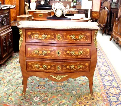 French Antique Inlaid King Wood Louis XV Marble Top Chest Of Drawers Dresser • $3200