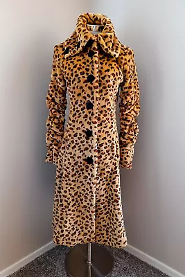 Tatyana Brown Leopard Print Plush Faux Fur Fit 'n' Flare Long Coat • $19.88