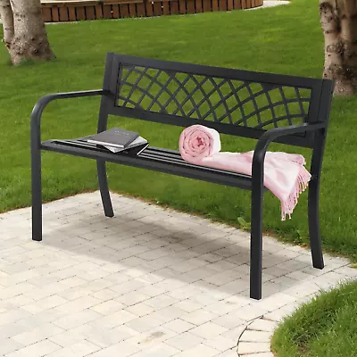 Bench Garden Bench Metal Park Patio Benches Mesh Pattern Plastic Backrest Bench • $83.59