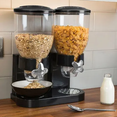 Black Double Cereal Dispenser Dry Food Storage Container Dispenser Machine • £12.94