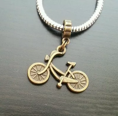 Bicycle Bike Spors Bronze Tone Dangle Charm Bead For European Style Bracelets • $10.50