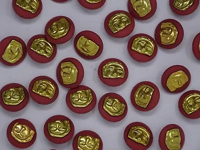 Vtg Red Round Gold Cameo Smiling Womans Face Shank Buttons 24mm Lot Of 8 A91-1 • $4.99