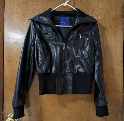 Miley Cyrus Faux Leather Black Zippered Bomber Jacket Medium • $44.99