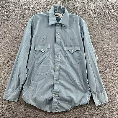 Vintage Western Shirt Mens Medium Blue Pearl Snap Cowboy Casual 70s 80s • $12.94