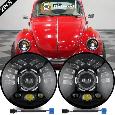 Pair 7  Inch Round LED Headlights&Left-Right Turn Signal For 1950-79 VW Beetle • $69.98