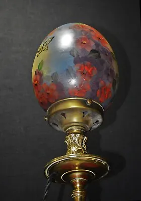 £285 • Buy Victorian C-1850s Arts & Crafts Solid Brass Table Lamp Hand Painted Acorn Shade
